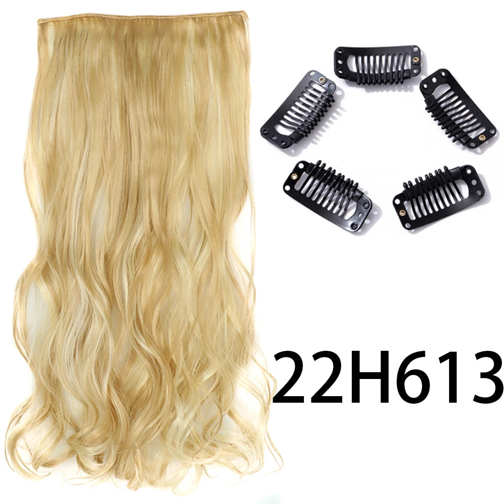 Synthetic Long Straight Clip In One Piece Hair Extension 5 Clips False Blonde Hair Brown Black Heat Resistant Fake Hair