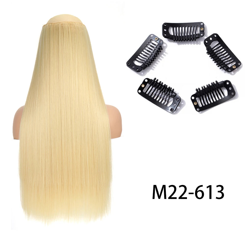 Synthetic Long Straight Clip In One Piece Hair Extension 5 Clips False Blonde Hair Brown Black Heat Resistant Fake Hair