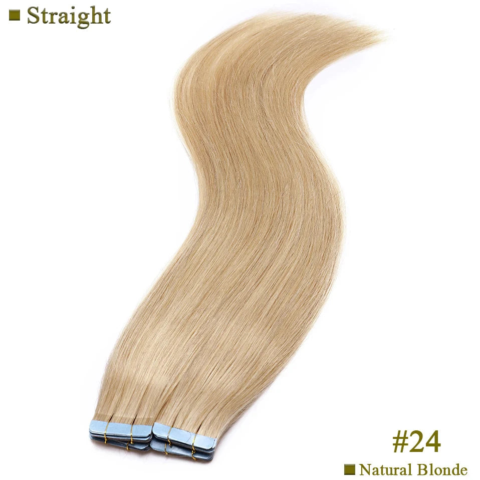 S-noilite 2g/pc Wavy/Straight Tape In Hair Extensions Glue In Real Hair Extensions Invisible Double Side 14inch Short Human Hair