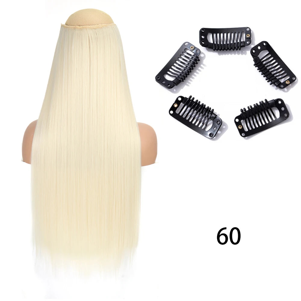 Synthetic Long Straight Clip In One Piece Hair Extension 5 Clips False Blonde Hair Brown Black Heat Resistant Fake Hair