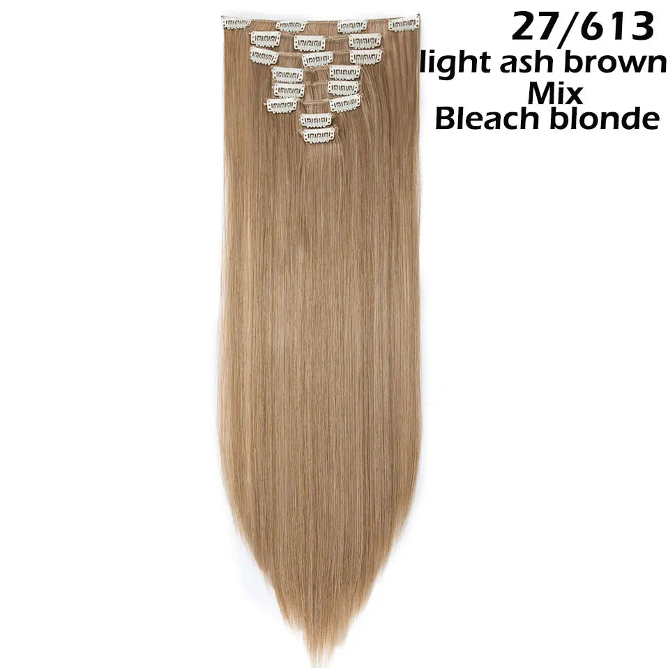 S-noilite Synthetic 8Pcs/SET 24inch Clip In One Piece Hair Extension Long Straight Wavy 53Color Black Blonde Clip Hairpiece