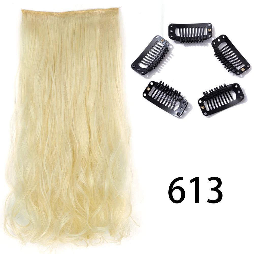 Synthetic Long Straight Clip In One Piece Hair Extension 5 Clips False Blonde Hair Brown Black Heat Resistant Fake Hair