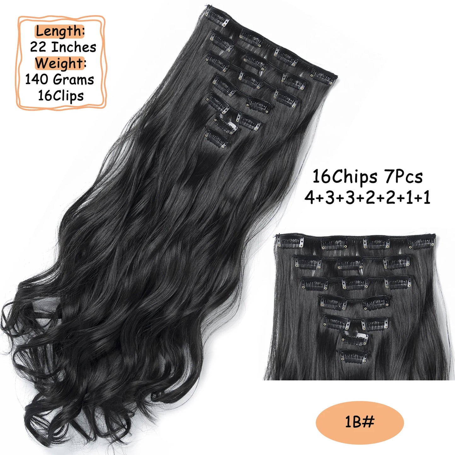 NICESY 16Clips Synthetic 24Inch Long Curly Hair Hairpiece Heat Resistant Hair Extension Clips In Ombre Black Brown Blond Women