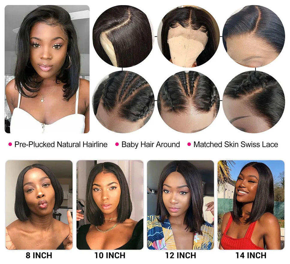 Human Hair Lace Wigs Cranberry Hair Straight Lace Front Wig Peruvian Hair Bob 13x4 Lace Front Wigs Short Bob 4x4 Closure Wig