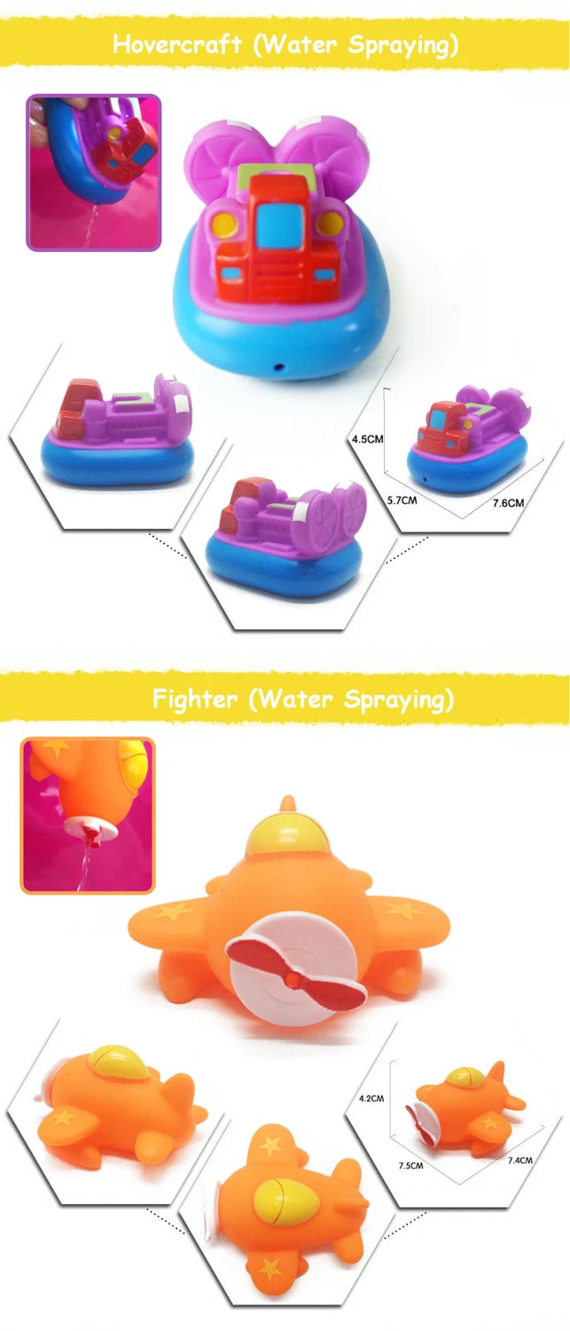 Baby Bath Toy Swimming Water Toys Cartoon Soft Rubber Car Boat Plane Float Squeeze Sound Water Spray Kids Water Play Toys Gifts