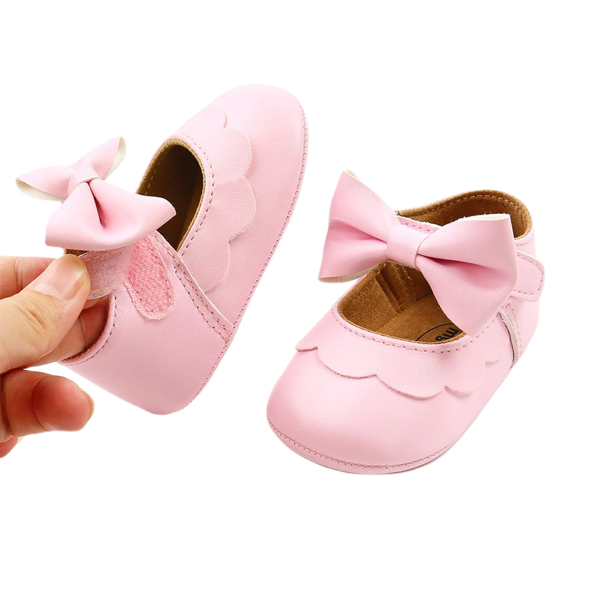 0-18M Newborn Infant Baby Girls Princess Crib Shoes Bow Knot Solid Color First Walker Soft Sole Shoes