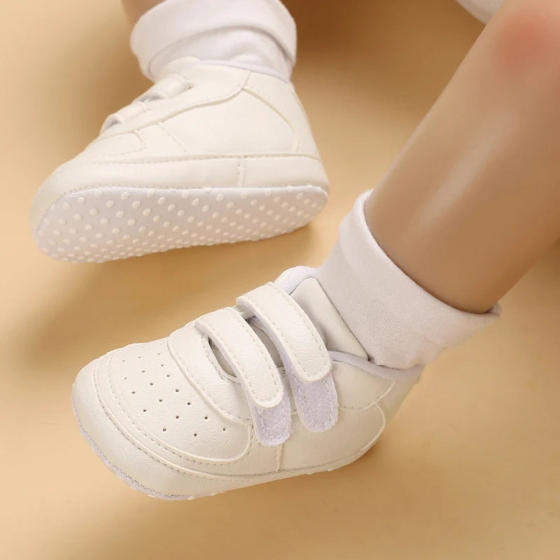 Infant Spring Shoe Newborn Infant Girls and Boys Recreational Baptism Non-Slip Walking Shoe White Soft-soled Sneaker Prewalker