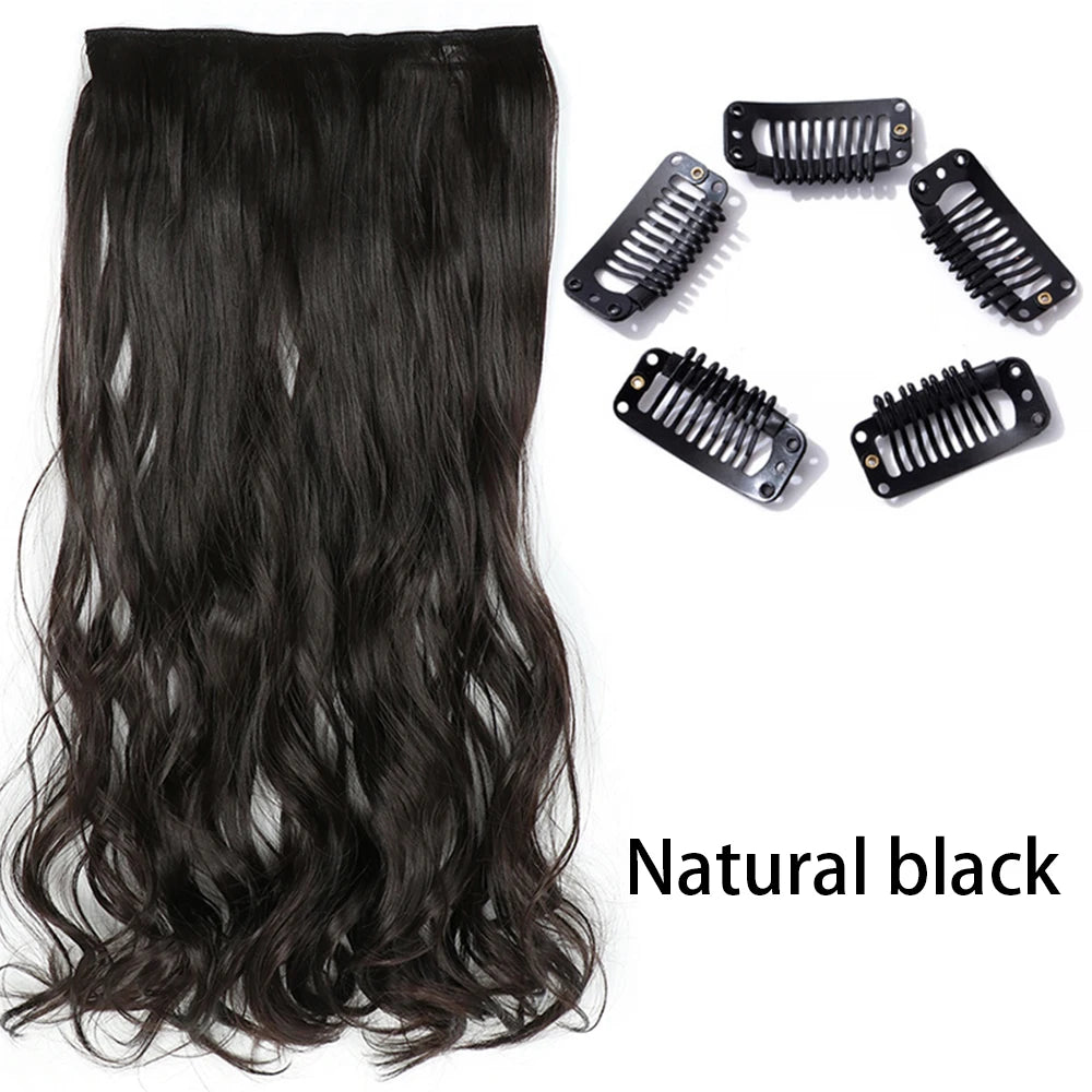 Synthetic Long Straight Clip In One Piece Hair Extension 5 Clips False Blonde Hair Brown Black Heat Resistant Fake Hair