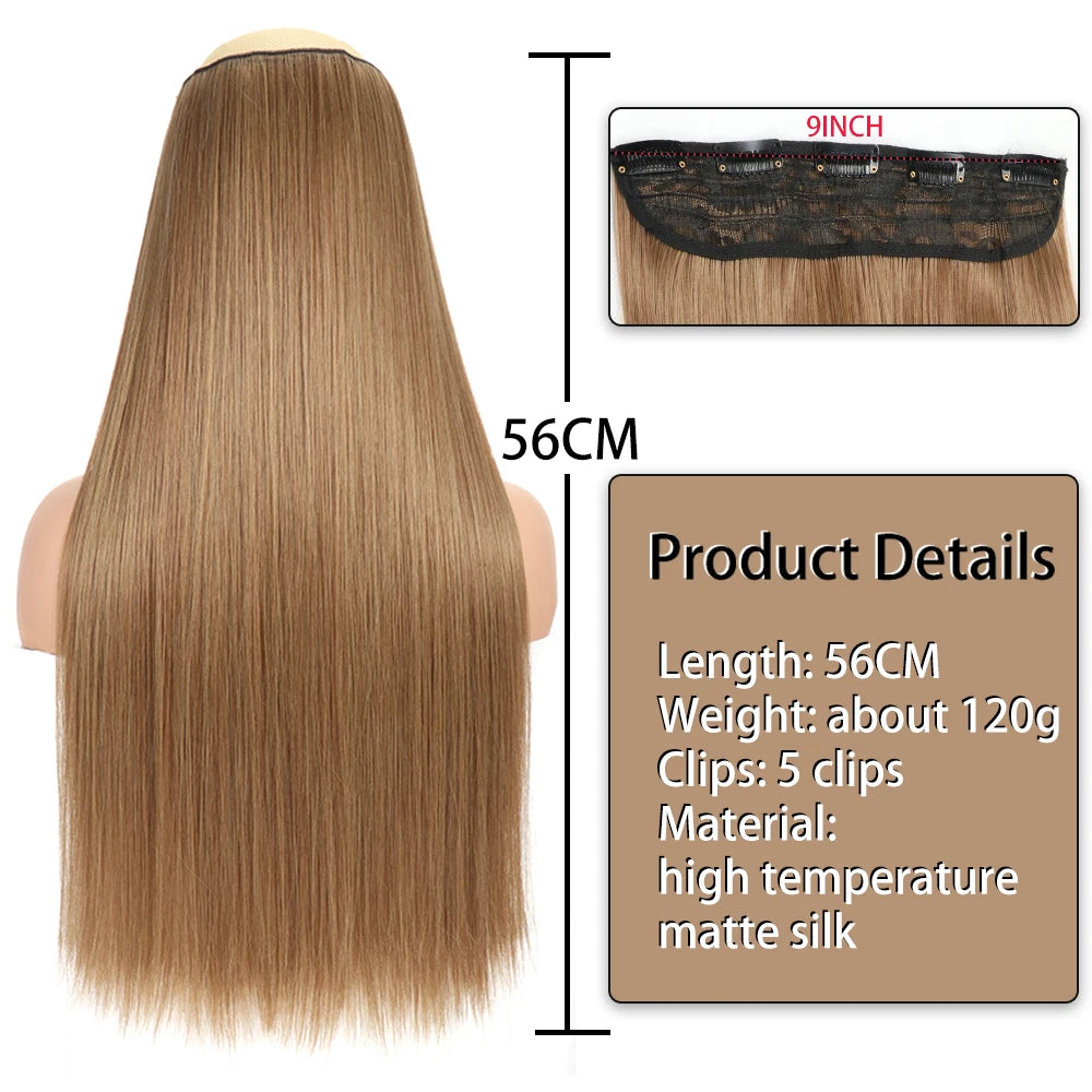 Synthetic Long Straight Clip In One Piece Hair Extension 5 Clips False Blonde Hair Brown Black Heat Resistant Fake Hair