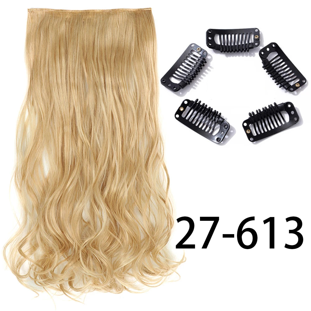 Synthetic Long Straight Clip In One Piece Hair Extension 5 Clips False Blonde Hair Brown Black Heat Resistant Fake Hair