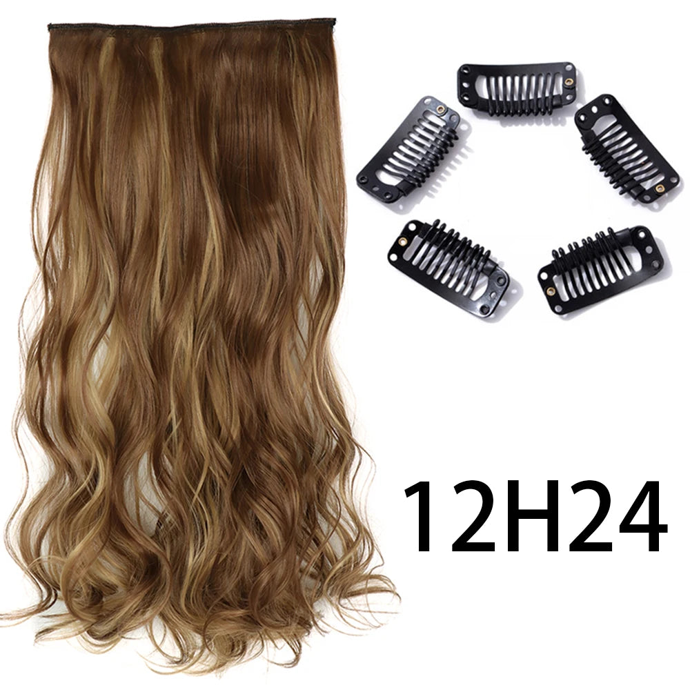 Synthetic Long Straight Clip In One Piece Hair Extension 5 Clips False Blonde Hair Brown Black Heat Resistant Fake Hair