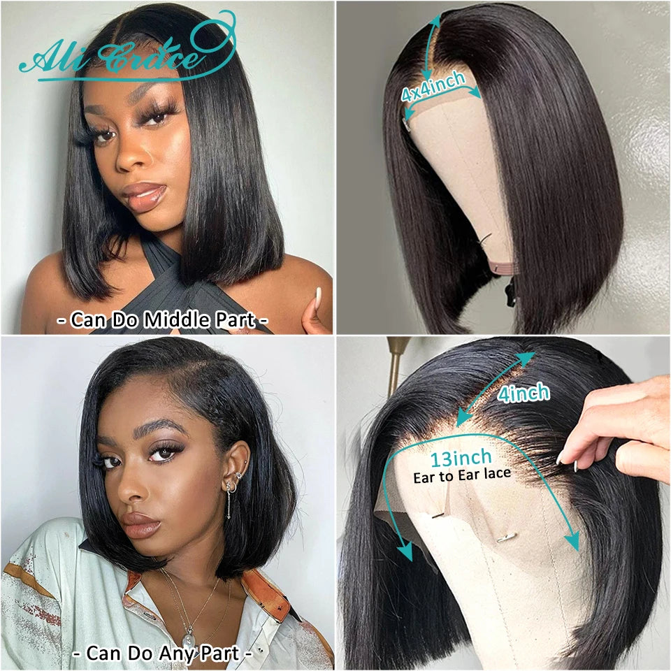 Ali Grace Bob Wig Lace Front Human Hair Wigs Brazilian Short Bob Wig 4x4 13x4 Lace Pre-Plucked Human Hair Lace Frontal Wigs