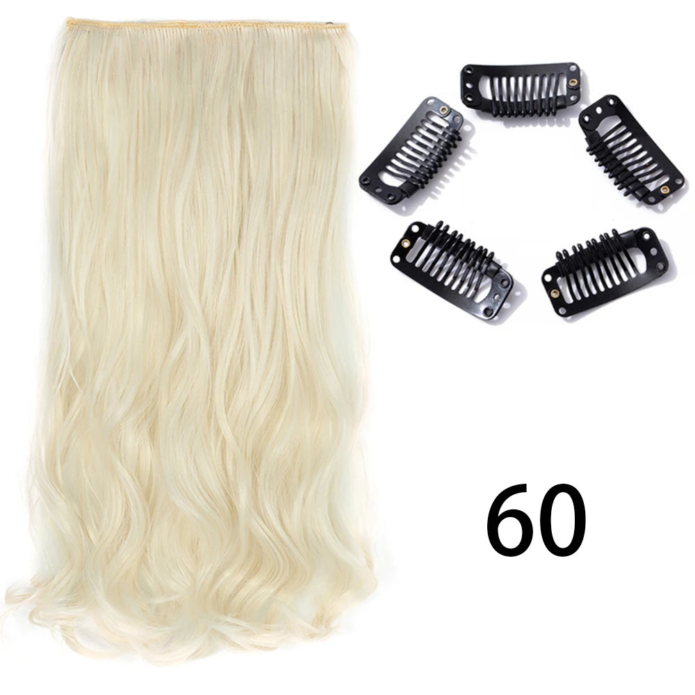 Synthetic Long Straight Clip In One Piece Hair Extension 5 Clips False Blonde Hair Brown Black Heat Resistant Fake Hair