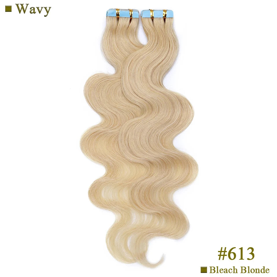 S-noilite 2g/pc Wavy/Straight Tape In Hair Extensions Glue In Real Hair Extensions Invisible Double Side 14inch Short Human Hair