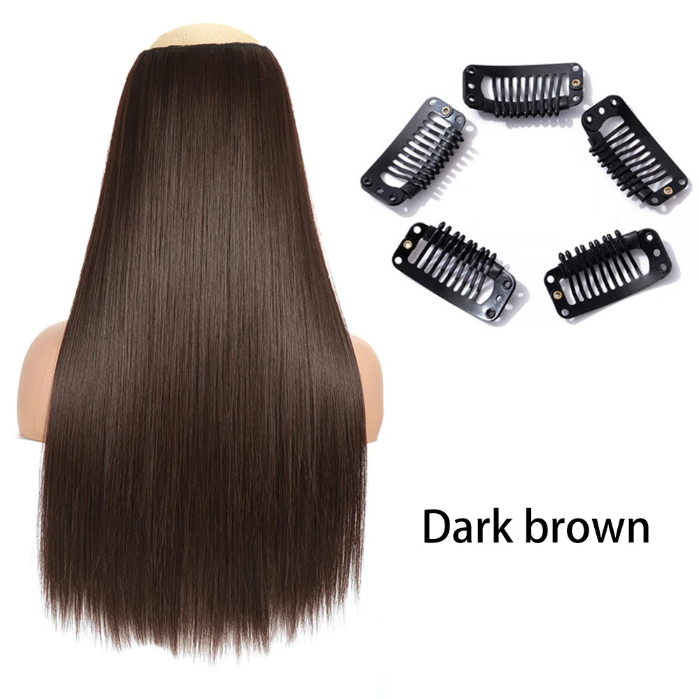 Synthetic Long Straight Clip In One Piece Hair Extension 5 Clips False Blonde Hair Brown Black Heat Resistant Fake Hair