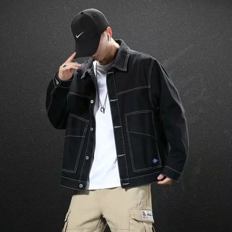 2024 New Hot Style Denim Jacket for Men Spring Autumn Zippers Solid Color Denim Coat  Long Sleeve Casual Streetwear Jean Jackets