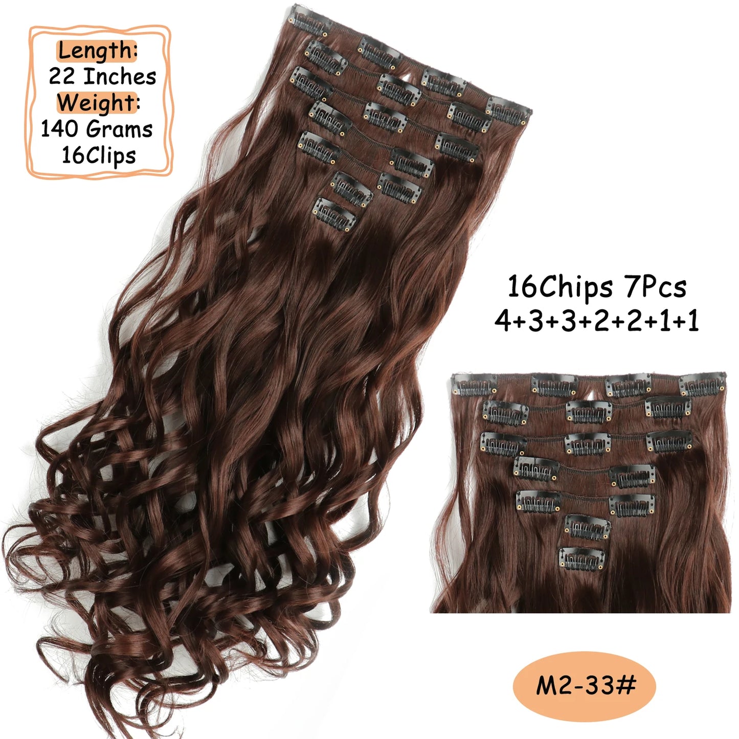 NICESY 16Clips Synthetic 24Inch Long Curly Hair Hairpiece Heat Resistant Hair Extension Clips In Ombre Black Brown Blond Women