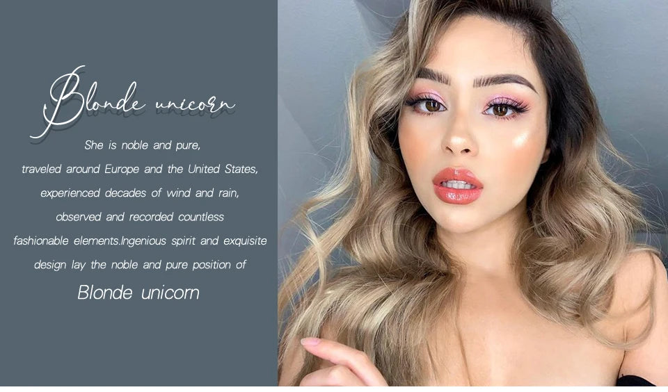 Blonde Unicorn Synthet Wig Long Wavy Mixed Brown Blonde for White Black Women Daily Party High Density Temperature Fibre Hair