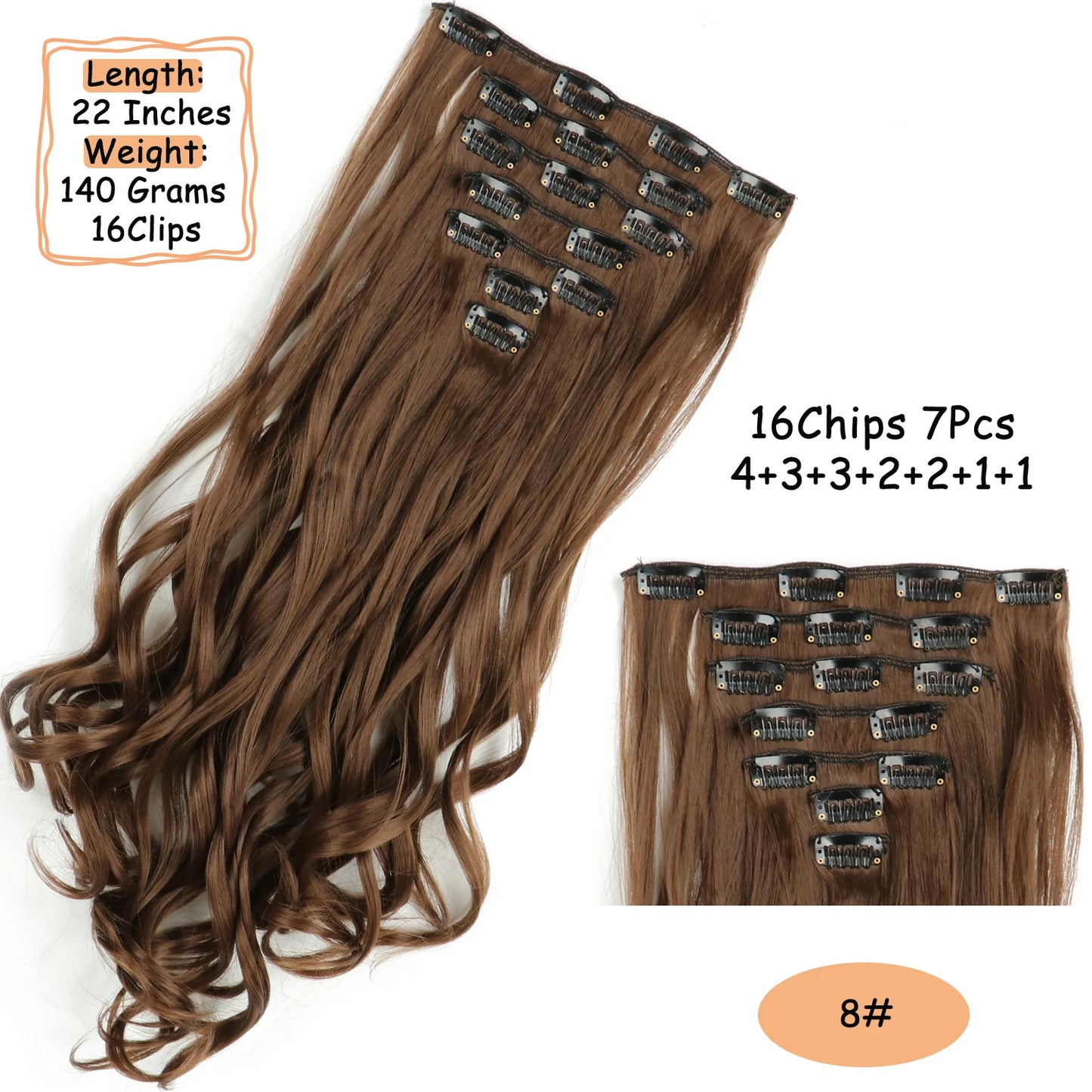 NICESY 16Clips Synthetic 24Inch Long Curly Hair Hairpiece Heat Resistant Hair Extension Clips In Ombre Black Brown Blond Women