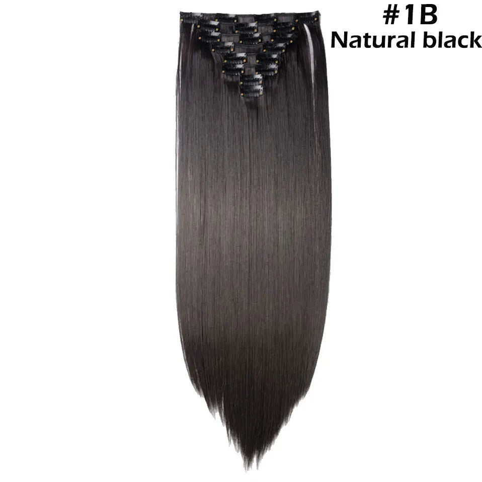 S-noilite Synthetic 8Pcs/SET 24inch Clip In One Piece Hair Extension Long Straight Wavy 53Color Black Blonde Clip Hairpiece