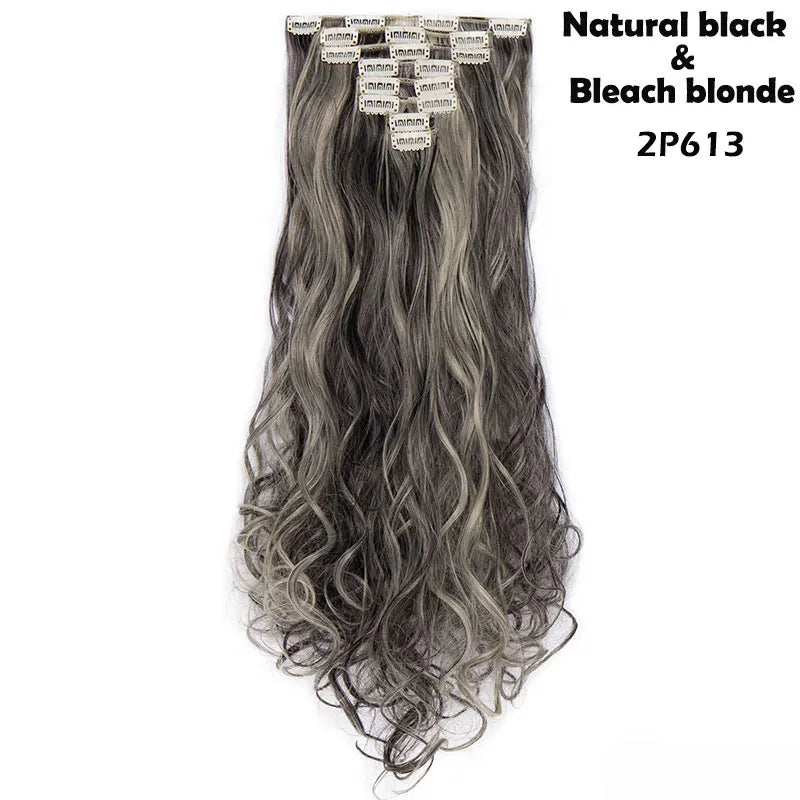 S-noilite Synthetic 8Pcs/SET 24inch Clip In One Piece Hair Extension Long Straight Wavy 53Color Black Blonde Clip Hairpiece