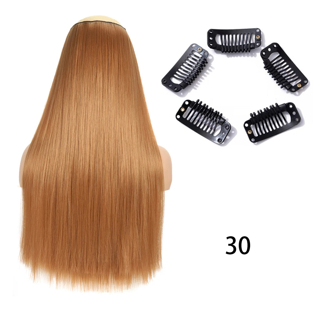 Synthetic Long Straight Clip In One Piece Hair Extension 5 Clips False Blonde Hair Brown Black Heat Resistant Fake Hair