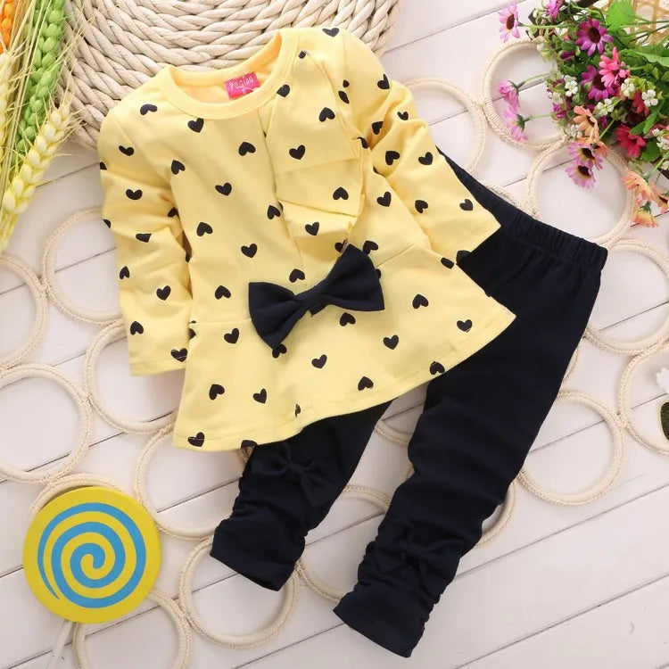 Winter New Fashion Girls Clothing Bow Dress Tops Leggings Kids Round Neck Polka Dot Sport Suits Baby Casual Outfit