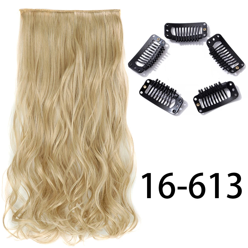 Synthetic Long Straight Clip In One Piece Hair Extension 5 Clips False Blonde Hair Brown Black Heat Resistant Fake Hair