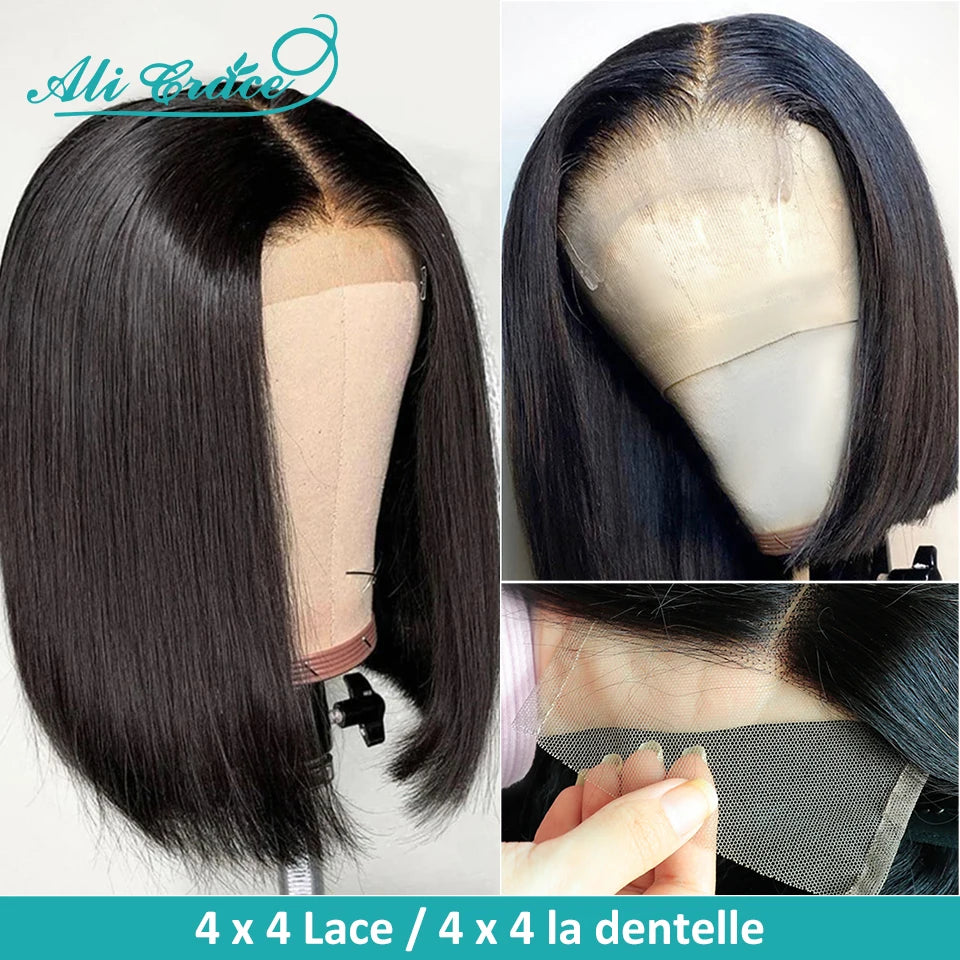 Ali Grace Bob Wig Lace Front Human Hair Wigs Brazilian Short Bob Wig 4x4 13x4 Lace Pre-Plucked Human Hair Lace Frontal Wigs