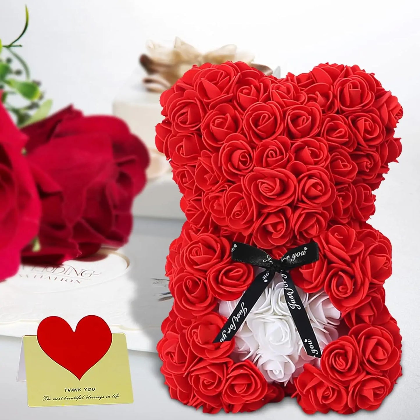 Artificial Flower Eternal Rose Teddy Bear for Mom Mother's Day Birthday Valentine's Day Anniversary Gifts & Decor Miniatures