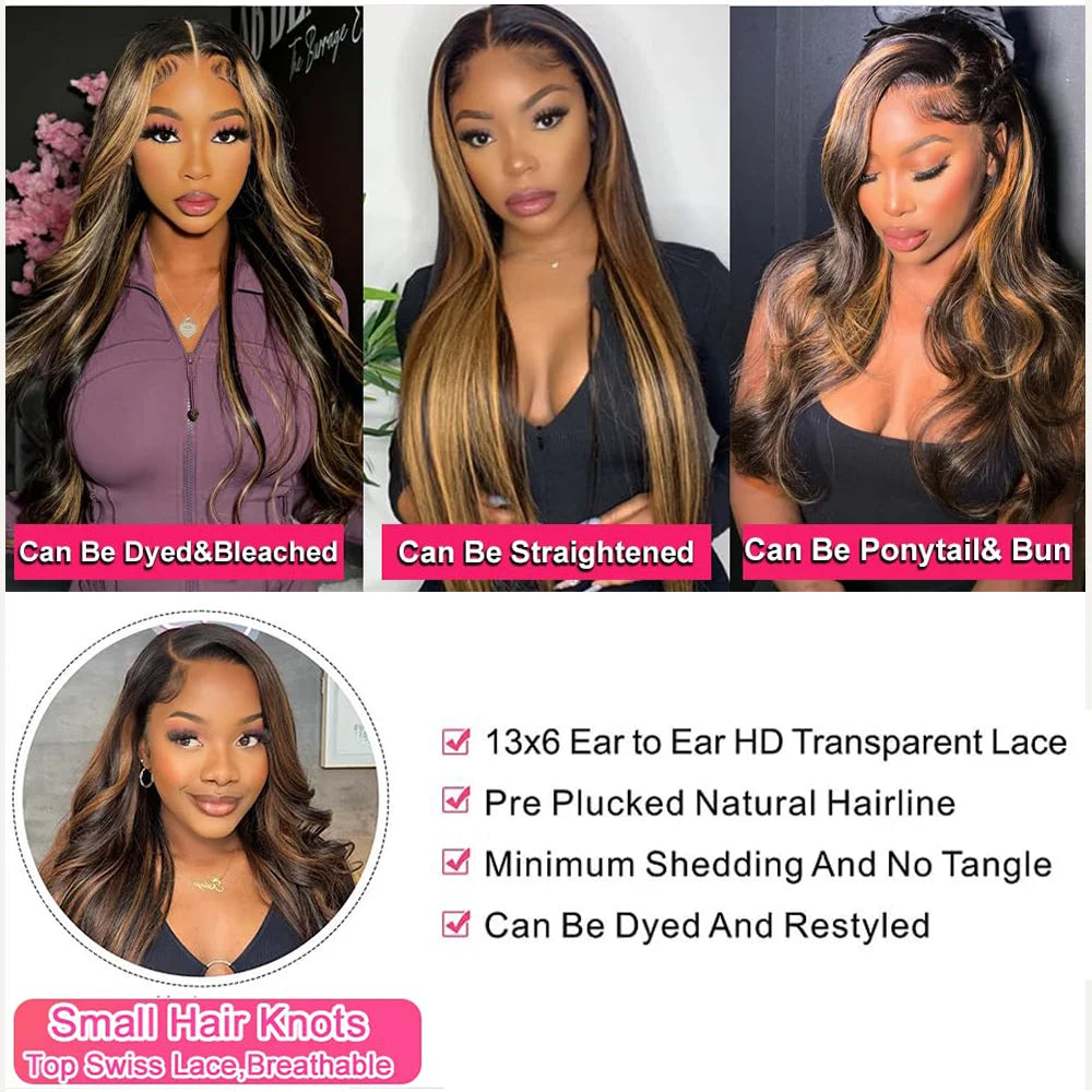 Ombre Lace Front Wig Human Hair 1B/30 Highlight Ombre Wig 13x4 13x6 HD Transparent Lace Front Wigs Human Hair Wigs For Women