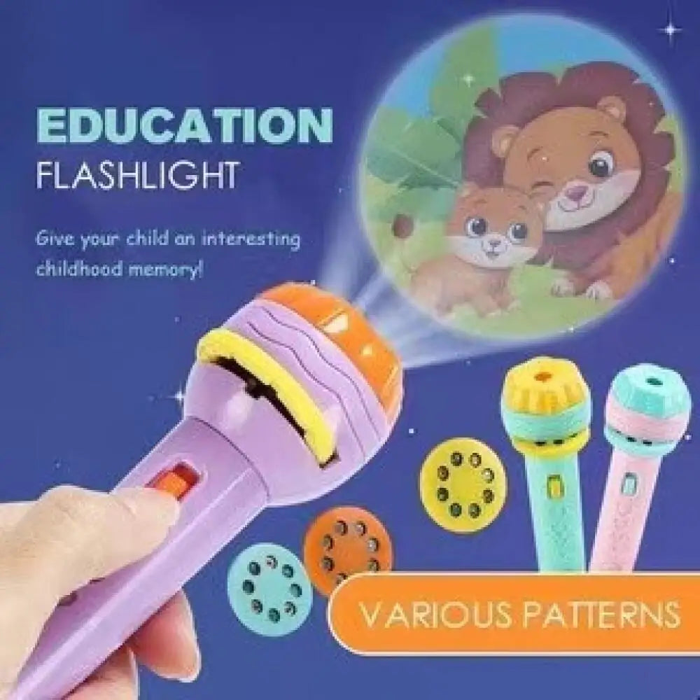 Children's cartoon animal pattern hand-held projection lamp, early education educational children's flashlight, safety material