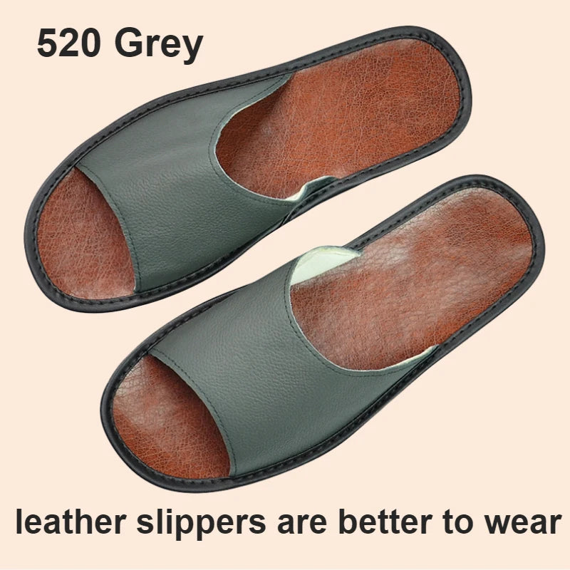 Big sizes Genuine Cow Leather Slippers Homes in indoor slipper summer open toe sandals men women elderly casual Slides shoes