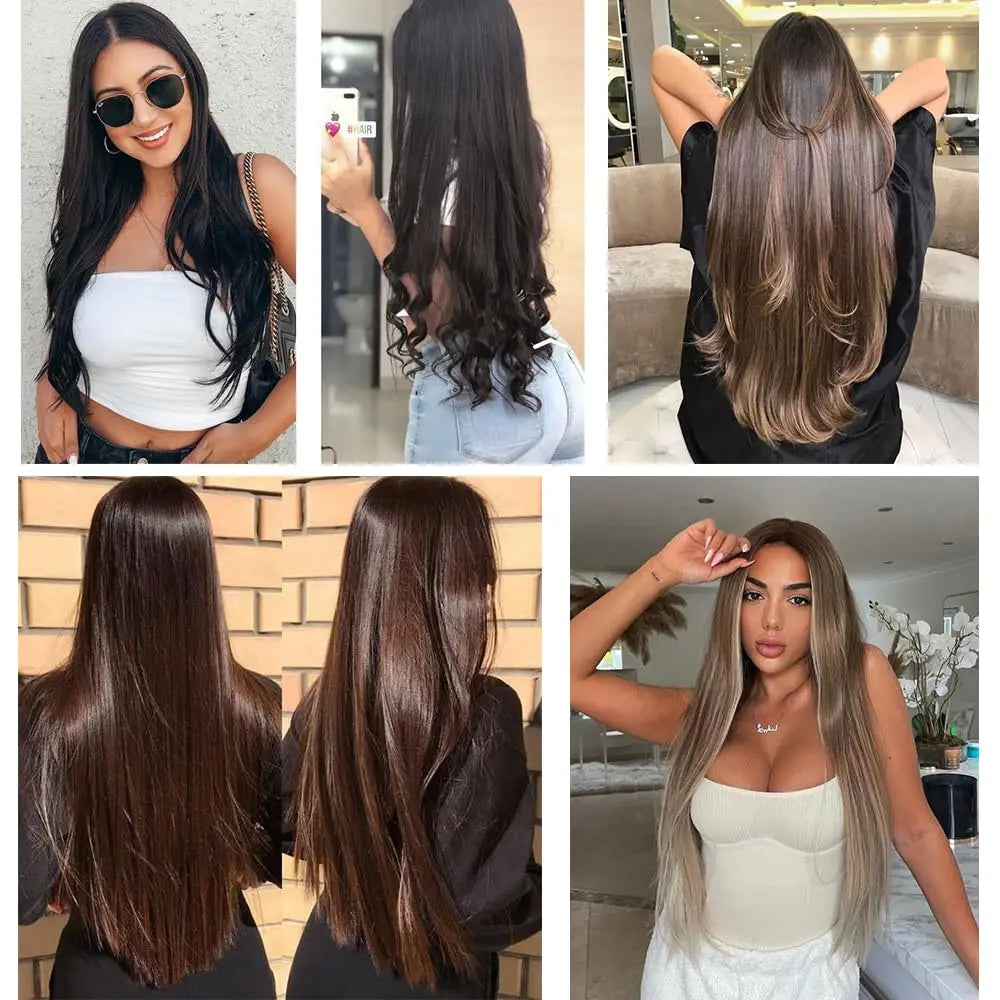 Natural Straight Clip in Hair Extensions Human Hair Seamless Clip in Extensions 100% Unprocessed Full Head Brazilian Virgin Hair