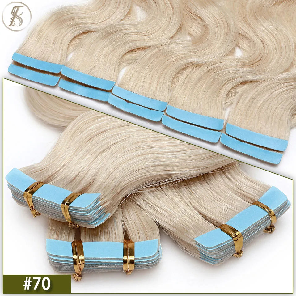 TESS 22Inch Wavy Tape In Human Hair Extensions 2.5g/pc Natural Hair Extension Double Sides Seamless Invisible Adhesive Skin Weft