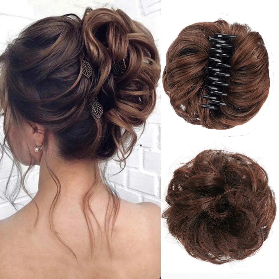 LUPU Synthetic Chignon Messy Bun Claw Clip in Hair Piece Wavy Curly Hair Bun Ponytail Extensions Scrunchie Hairpieces for Women