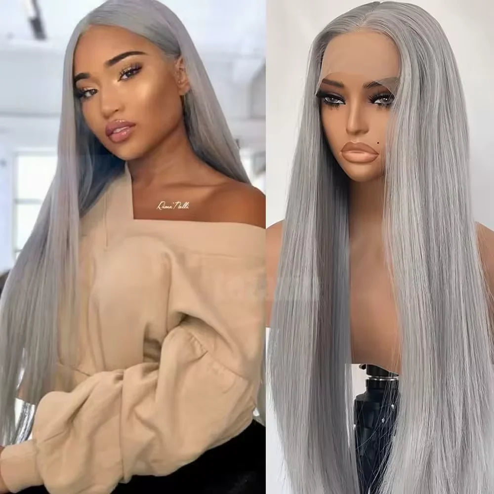 13x4 Straight Lace Frontal Wigs Human Hair Wig Silver Grey Colored Peruvian Straight Lace Front Human Hair Wigs For Women