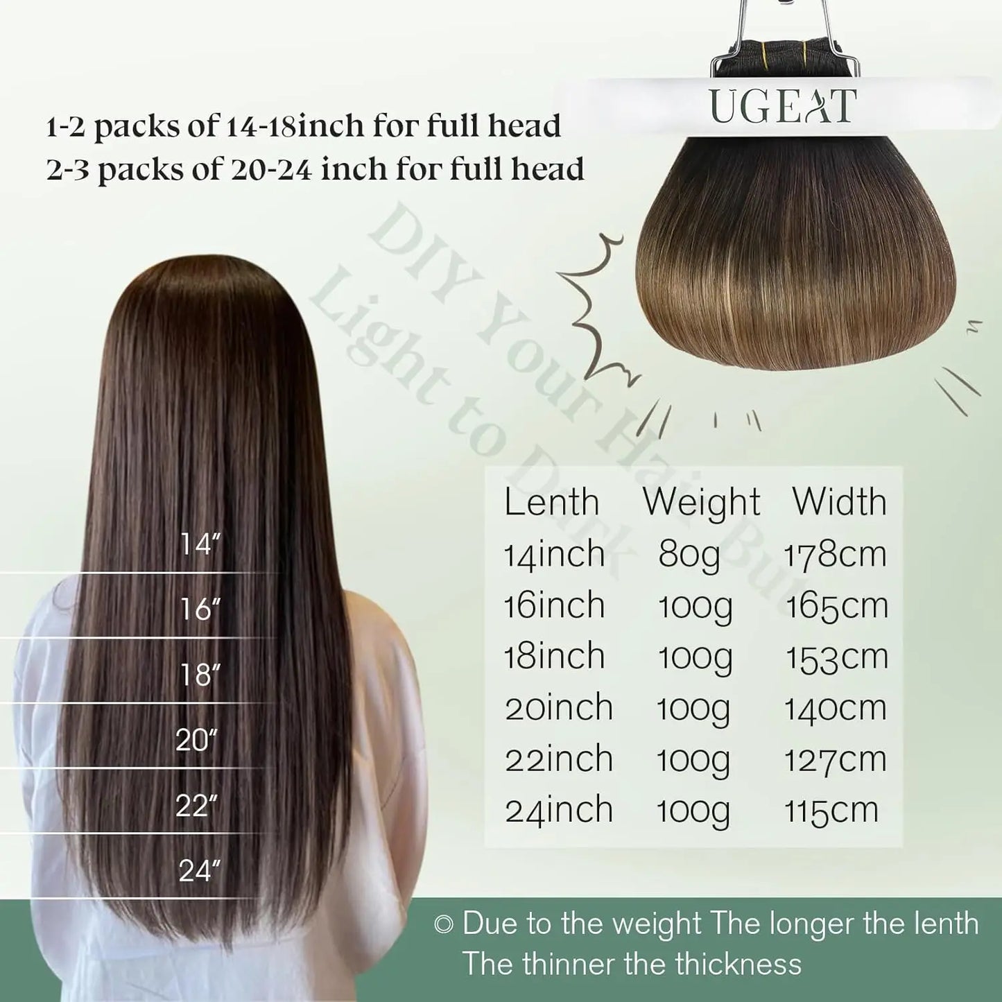 Ugeat Sew in Hair Extensions Human Hair Soft Natural Dark Root  Hair Bundles for Women Hair Weaves 100G Remy Human Hair