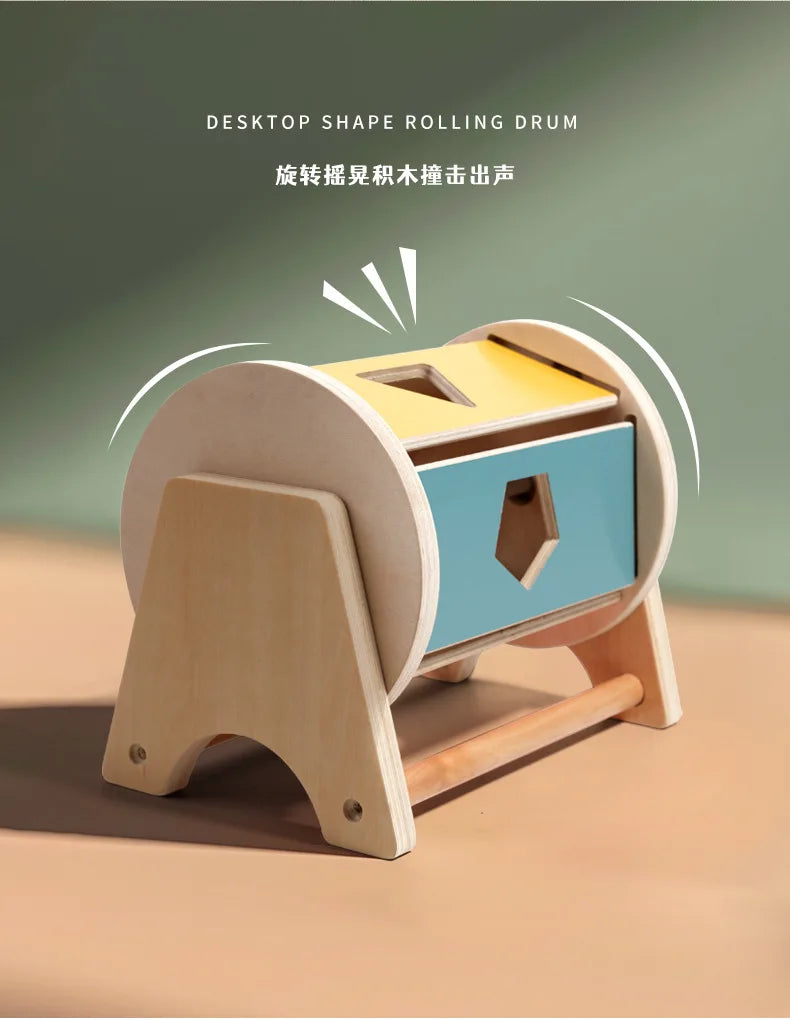 Montessori Infant Wooden Toys Color Spinning Coin Box Macaron Wooden Toys Permanent Box Round Rectangular Box Baby Toys