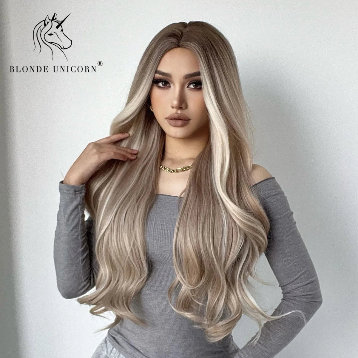 Blonde Unicorn Synthet Wig Long Wavy Mixed Brown Blonde for White Black Women Daily Party High Density Temperature Fibre Hair