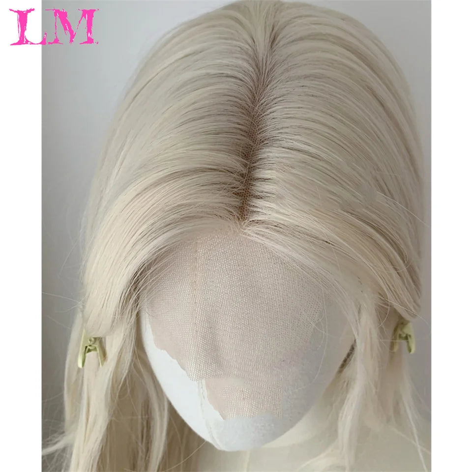 LM Straight Synthetic Lace Front Wig For Women 38 Inch Long Ombre Brown Red Blonde Hightlight Lace Frontal Wigs Cosplay Wig