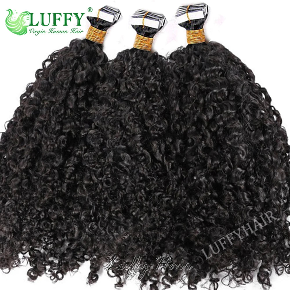 Curly Tape In Human Hair Extensions for Black Women Brazilian Hair Curly Skin Weft Adhesive Invisible Tape in Hair 40Pcs/Pack