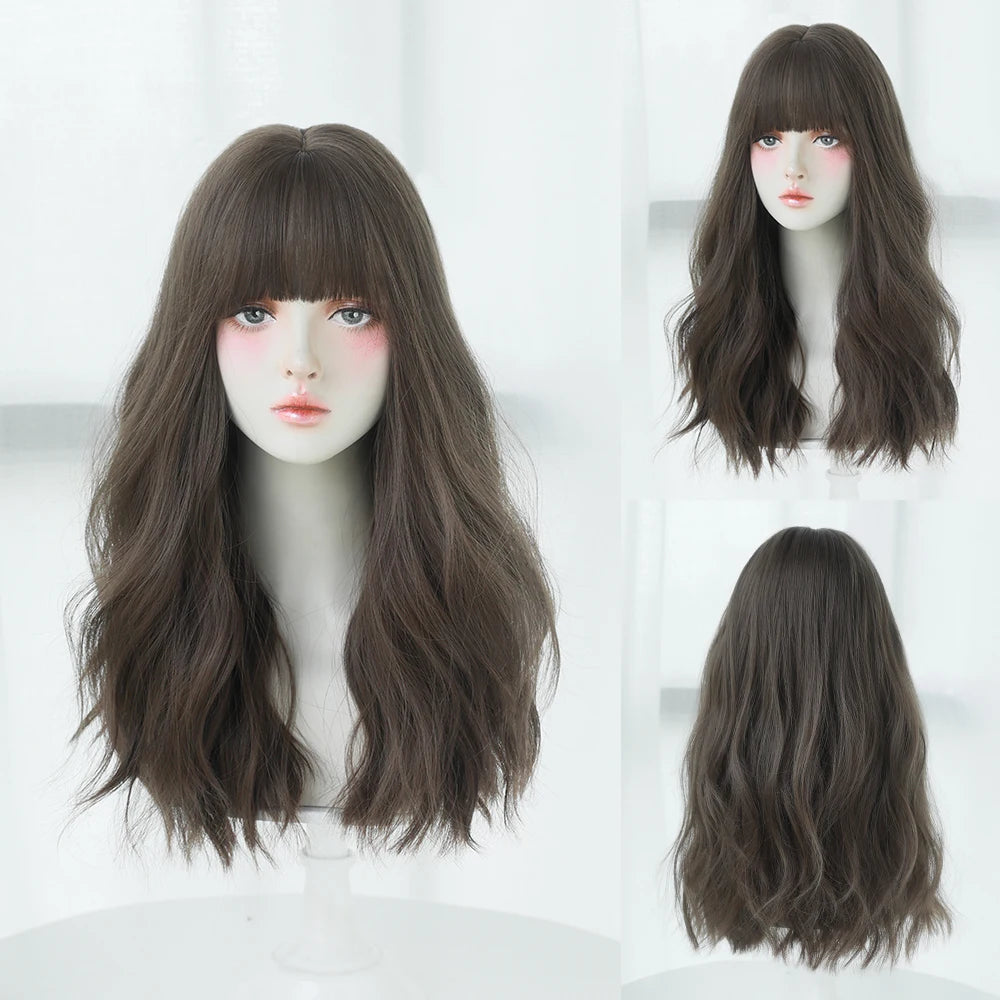 Dense Long Wave Wig Women Wig with Bangs Blonde Cospaly Lolita Daily Party Synthetic Wigs Heat Resistant Fiber Natural Fake Hair