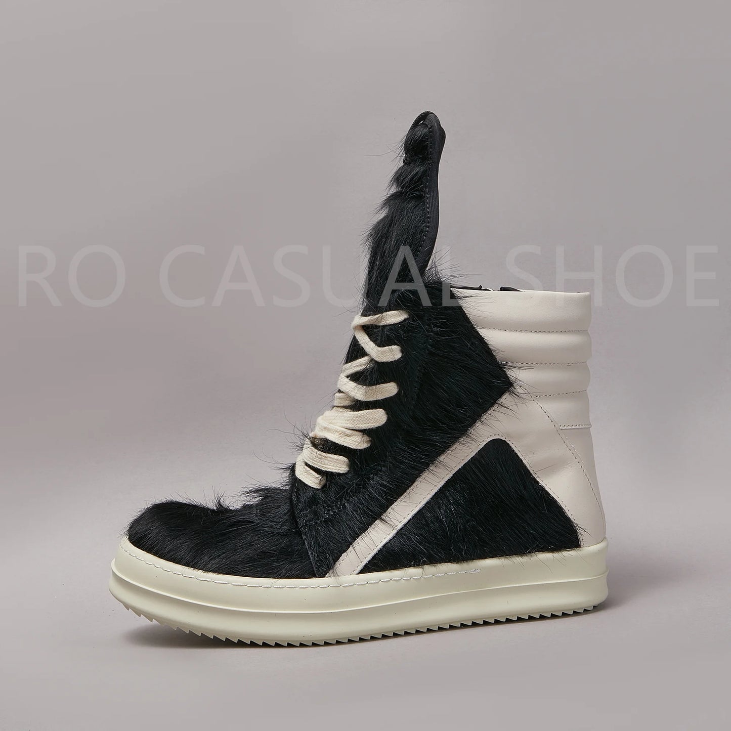 Ricks Black Horse hair High Top Geobasket Owens Quality Men Shoe Zipper Women Sneaker Casual Owens Design boots & Shoes