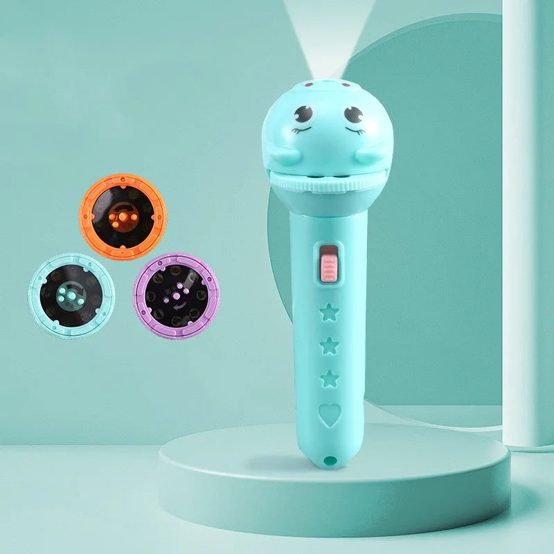 Children's cartoon animal pattern hand-held projection lamp, early education educational children's flashlight, safety material