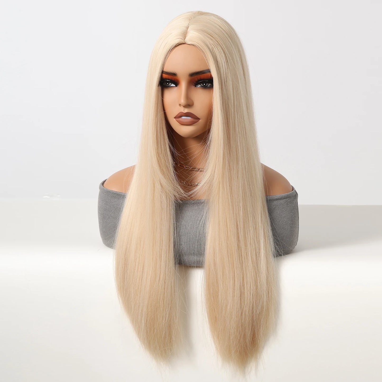 Blonde Golden Synthetic Wigs Long Straight Hair Natural Wig for Women Middle Part Wigs Cosplay Party Heat Resistant Fake Hair