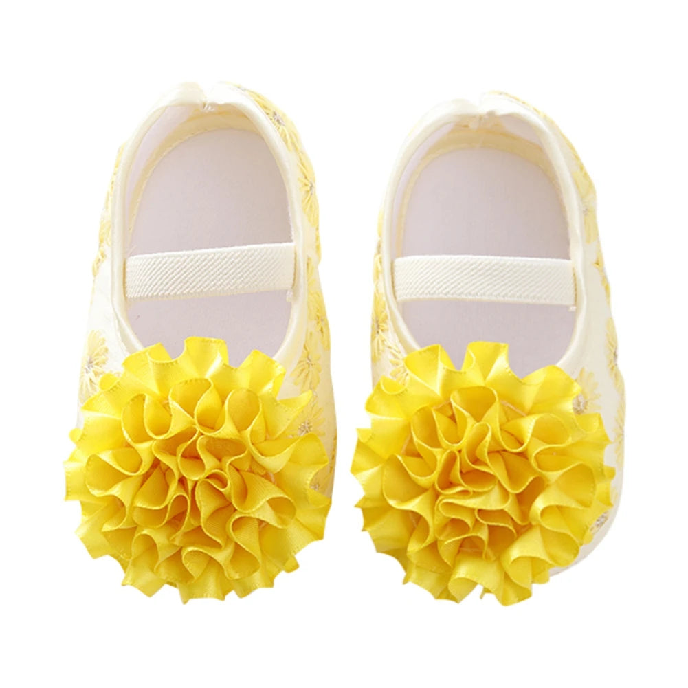 Newborn Baby Shoes Baptism Yellow Headband Baby Girl Lace Shoes Set Toddler Prewalker Cute Baby Soft Shoes for 0-12M Kids