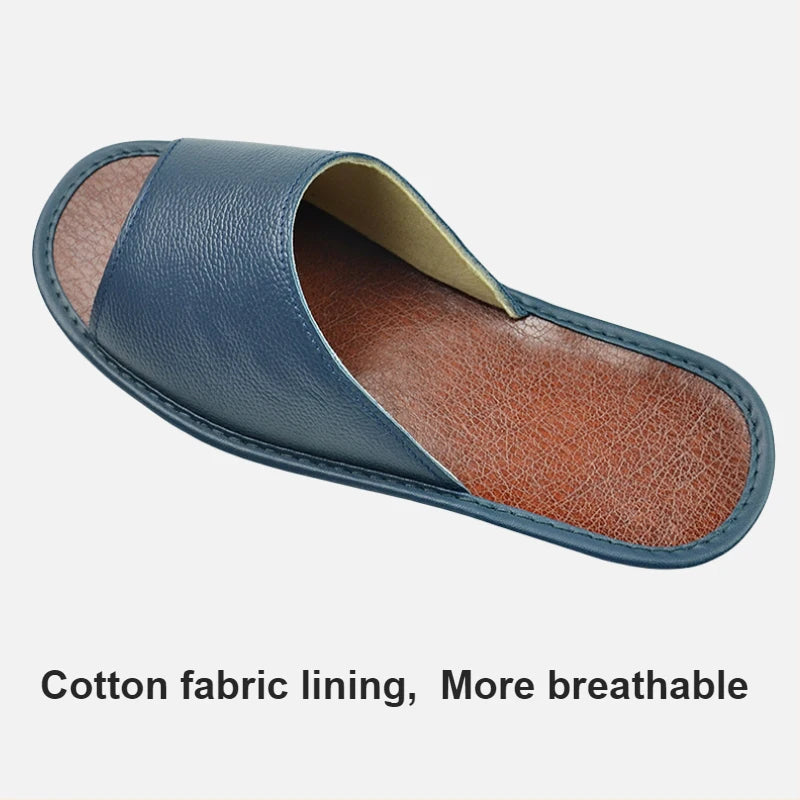 Big sizes Genuine Cow Leather Slippers Homes in indoor slipper summer open toe sandals men women elderly casual Slides shoes