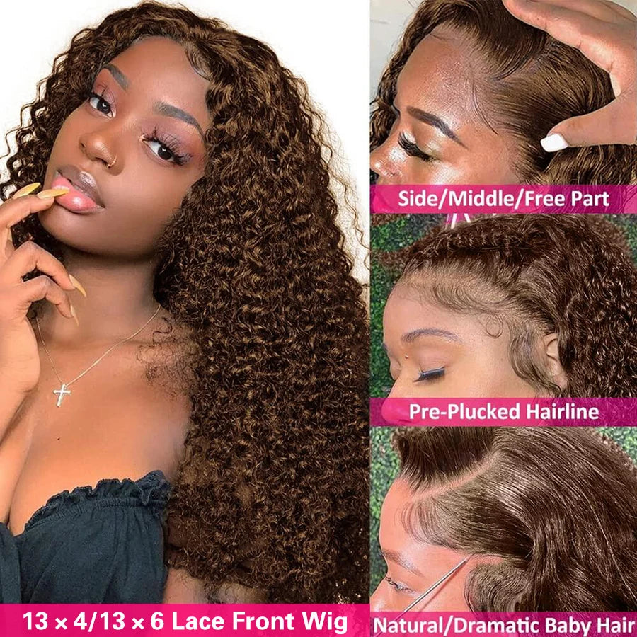 13x4 Chocolate Brown Lace Front Wigs Brazilian 13x6 Hd Lace Frontal Wig 100% Glueless Brown Curly Human Hair Wigs For Women Sale