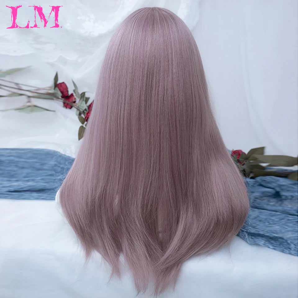 LM Straight Synthetic Lace Front Wig For Women 38 Inch Long Ombre Brown Red Blonde Hightlight Lace Frontal Wigs Cosplay Wig